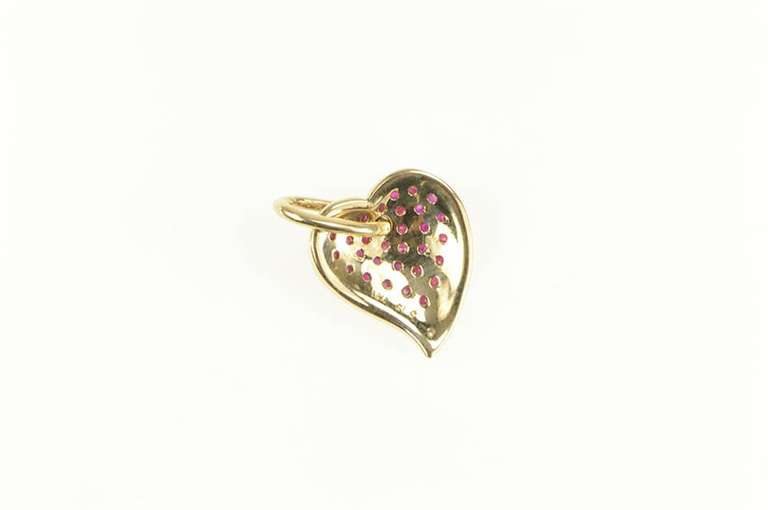 14K Yellow Gold Pave Ruby Diamond Accent Heart Love Charm/Pendant