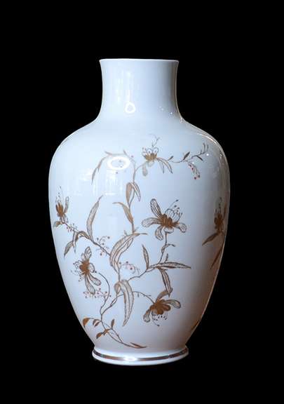Vintage Reichenbach White Porcelain Vase With Gold Floral Trim,  Made in East Germany