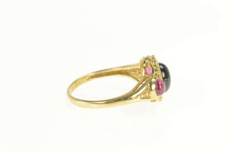 10K Yellow Gold Watermelon Tourmaline Cabochon Statement Ring