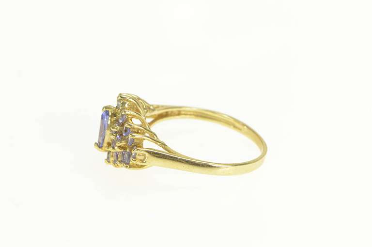 10K Yellow Gold Marquise Tanzanite Cluster Statement Ring