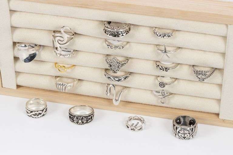 Sterling Silver Ring Assortment Various Sizes & Styles (20 Ring Lot)