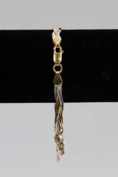 Sterling Silver Tri Colored Braided Herringbone Necklace 5mm 925 Italy Chain 7"