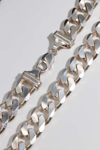 .925 Sterling Silver 15.2mm Diamond Cut Curb Link Chain 20 Inches