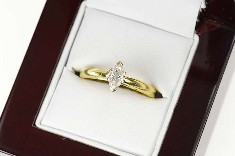 18K Yellow Gold 0.35 Ct Marquise Diamond Solitaire Engagement Ring