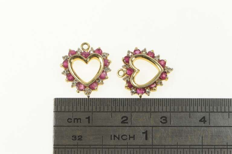 14K Yellow Gold Ruby Diamond Heart Love Symbol Earring Jackets