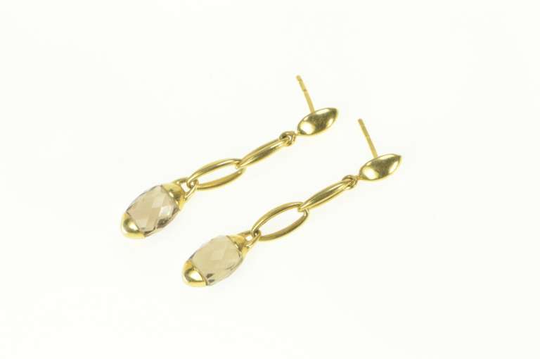 18K Yellow Gold Fibo Smoky Quartz Chain Dangle Statement Earrings