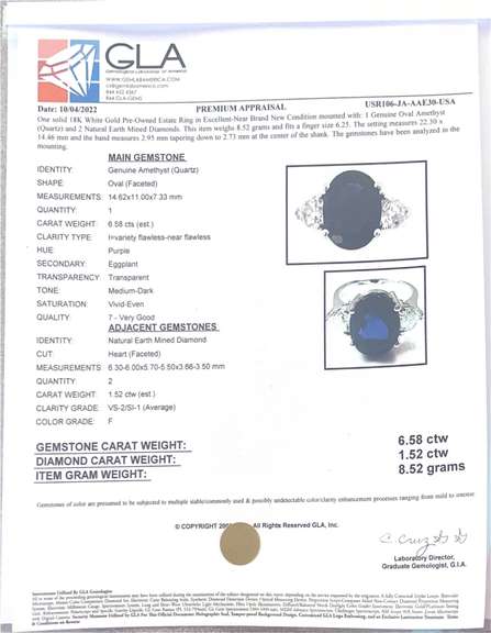 Amazing Approx. 7.36CTS Amethyst and Approx. 1.48CTW Diamond Ring in 18K White Gold