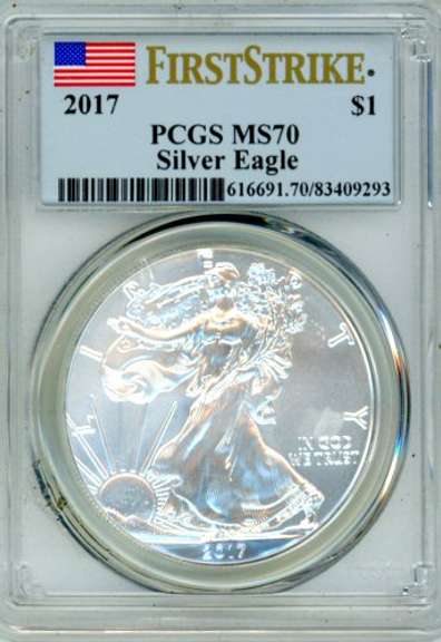 2017 BU US Silver Eagle in PCGS MS70 First Strike