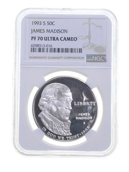 PF70 UCAM 1993-S James Madison Commemorative Silver Dollar Graded NGC
