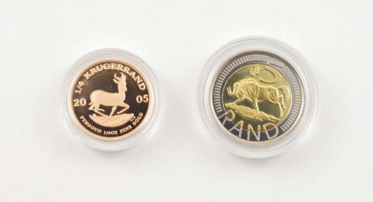 2005 South Africa 1/4Oz Krugerrand 22K Gold & R5 Mintmark BiMetal Coin