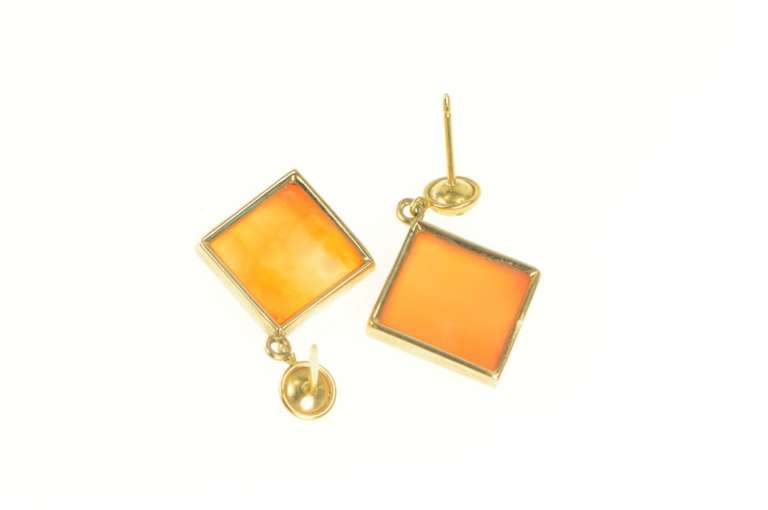14K Yellow Gold Carved Arabic Carnelian Square Dangle Earrings