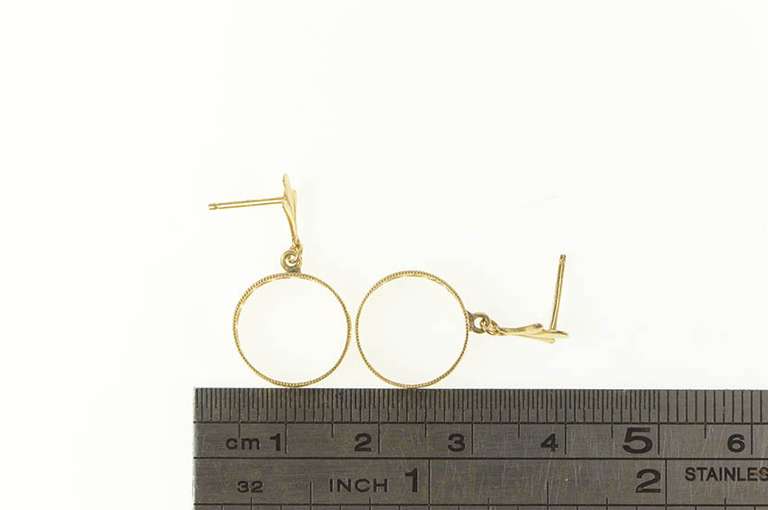 14K Yellow Gold Round Filigree Circle Dangle Retro Fashion Earrings