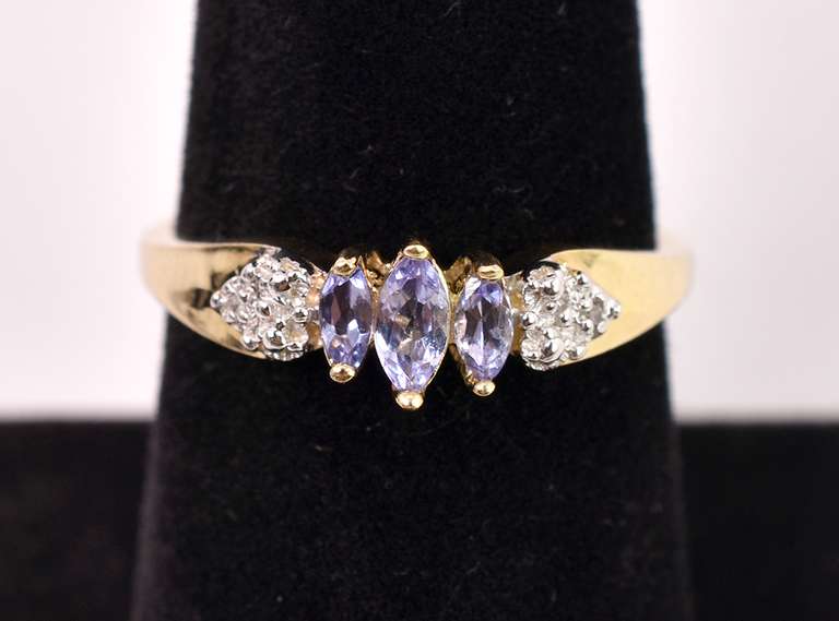 Beautiful Iolite and Diamond Ring in Yellow Gold