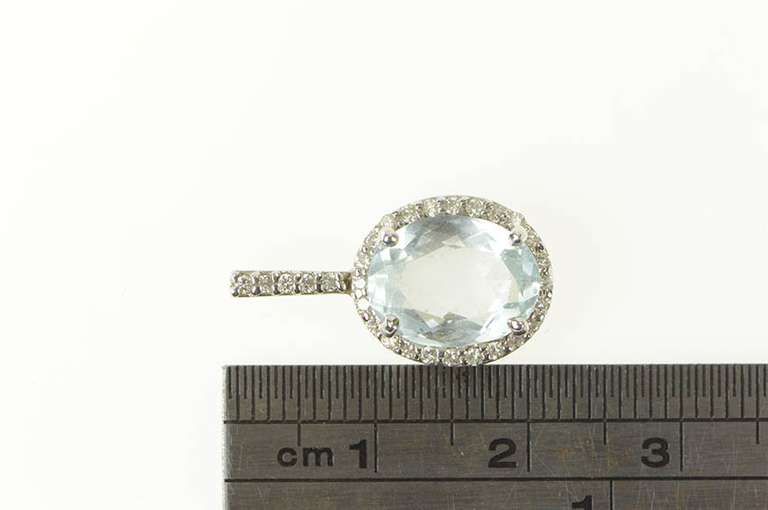 14K White Gold Oval Blue Topaz Diamond Halo Statement Pendant