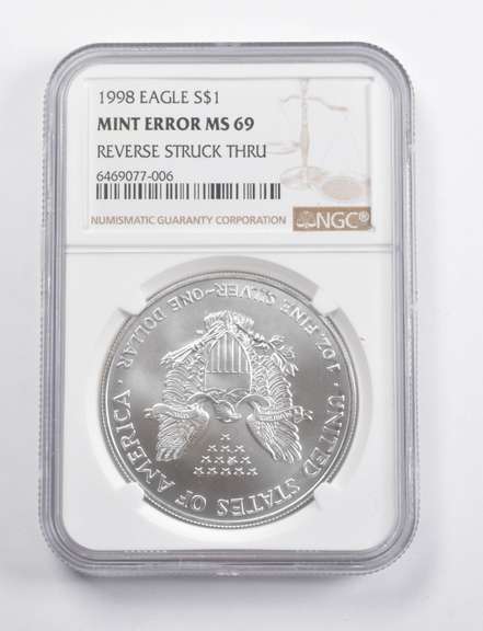 Mint Error MS69 1998 American Silver Eagle REV Struck Thru NGC