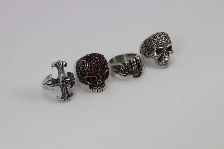Stainless Steel Biker Ring Lot 4 Rings 316L