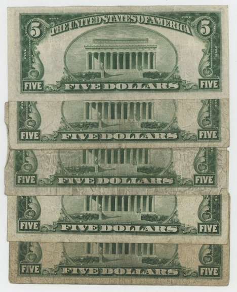 5 Series of 1934 $5 Blue Seal Silver Certificates