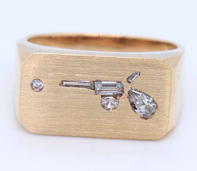 Powerful Yellow Gold Mixed Cut Diamond Revolver Diamond Men's Ring