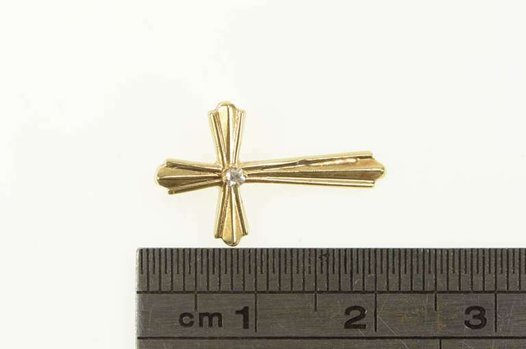 14K Yellow Gold Grooved Diamond Cross Christian Faith Pendant