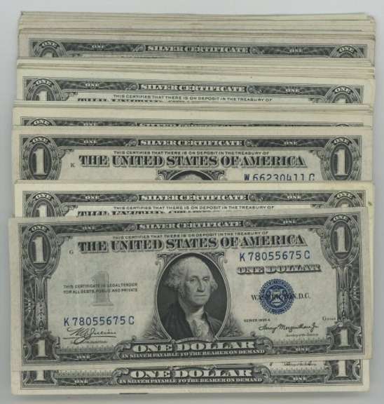 Super lot of 76 Crisp AU to CU $1 Silver Certificate, 1935 & 1957