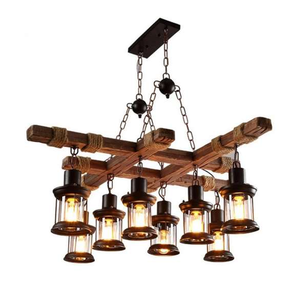 E27 Industrial Wooden Pendant Ceiling Light