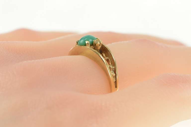 14K Yellow Gold Turquoise Diamond Accent Textured Nugget Ring