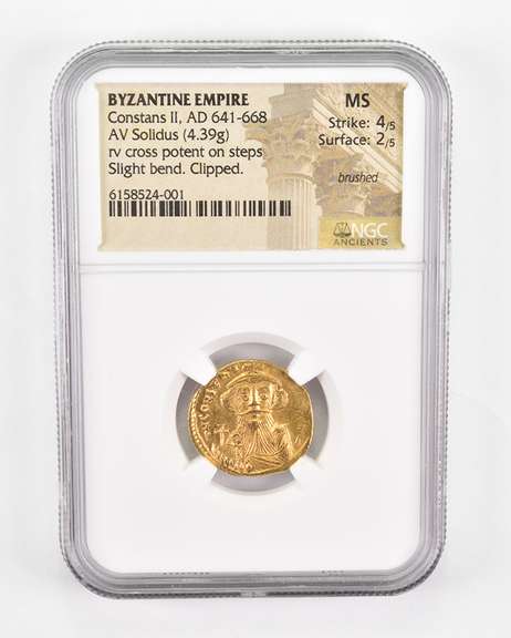 MS AD 641-668 Byzantine Empire AV Solidus Slight Bend Clipped - NGC