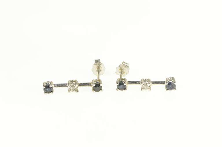 10K White Gold Sapphire Diamond Bar Drop Dangle Statement Earrings