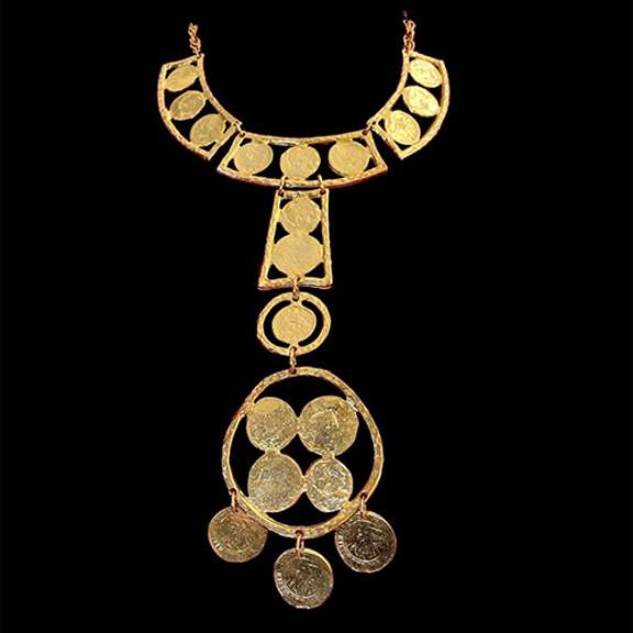 Vintage Oversized Kenneth Lane 22k Gold-Plated Necklace with Hammered Disks