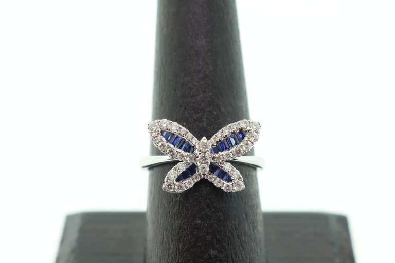 Majestic 18k White Gold Butterfly Ring with Sapphire flaps and Diamond trims