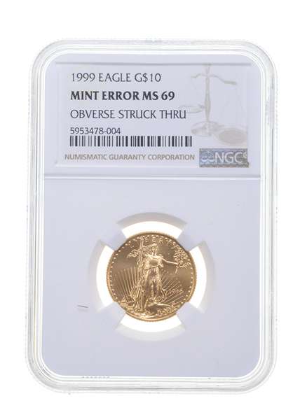 MS69 Error 1999 $10 American Gold Eagle OBV Struck Thru Graded NGC