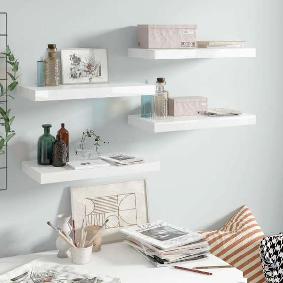 Floating Wall Shelves 4 pcs High Gloss White