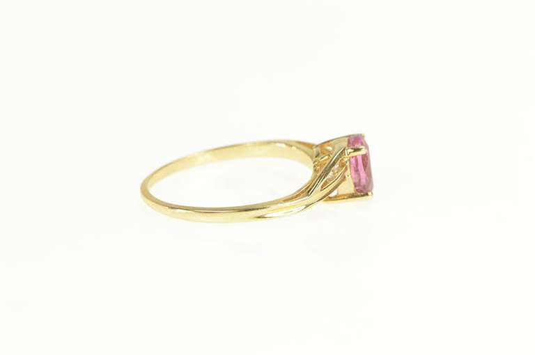 14K Yellow Gold Oval Pink Sapphire Diamond Accent Bypass Ring