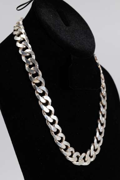 .925 Sterling Silver 15.2mm Diamond Cut Curb Link Chain 20 Inches