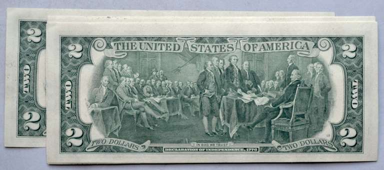 10 Consecutive $2 1976 First Day of Issue Fed Reserve Notes