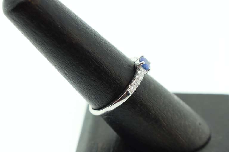 Forlorn Sapphire 18k White Gold Ring flanked with Diamonds
