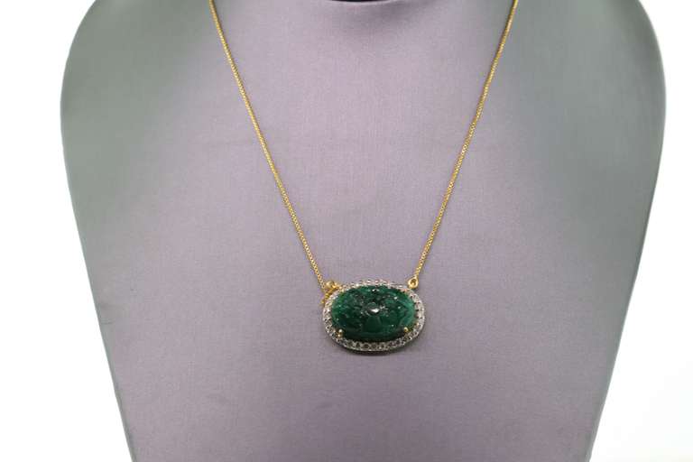 14kt Yellow Gold, Emerald & Diamond Pendant Necklace