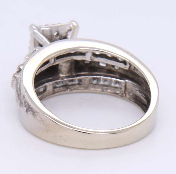 Attractive White Gold Square Cluster RBC and Baguette Diamond Engagement Ring