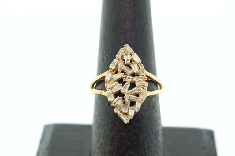 Striking 18kt Yellow Gold Marquise Shaped Cluster Diamond Ring