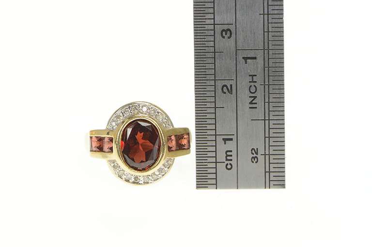 14K Yellow Gold Oval Garnet Diamond Halo Princess Statement Ring