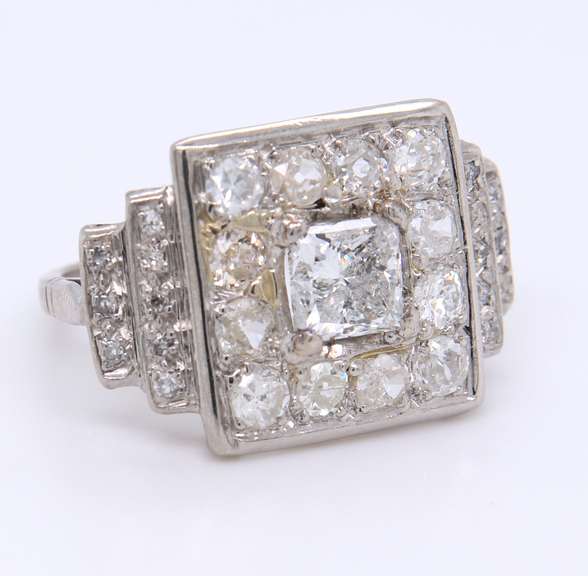 Significant Platinum Princess Cut Diamond Cluster Ring