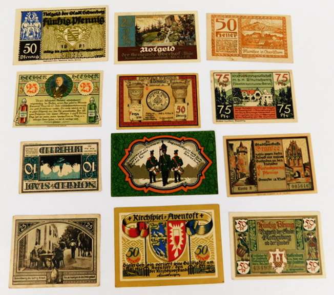 12 Foreign Paper Money Bills, 1920's