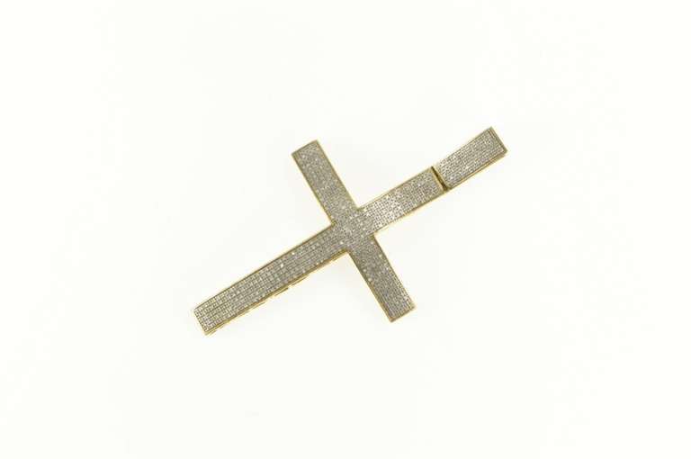 10K Yellow Gold 1.00 Ctw Pave Diamond Encrusted Cross Pendant