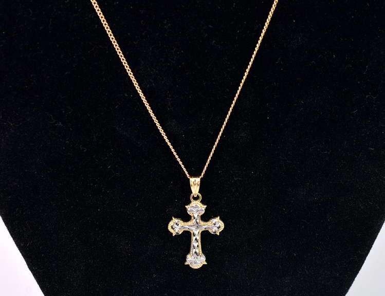 Sensational Cross Pendant Necklace in 14K and 10K Two-Tone Gold