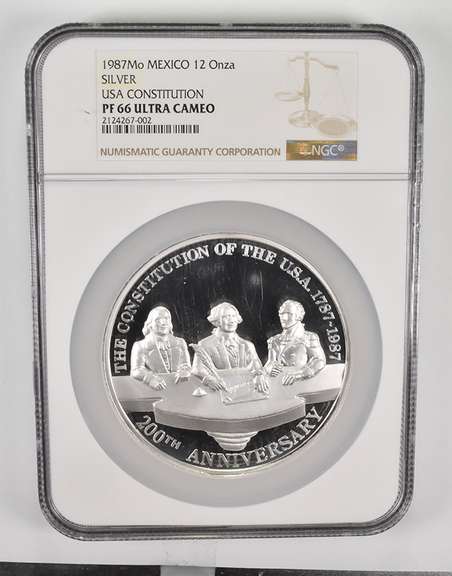 PF66 UCAM 1987 Mo Mexico 12 Onza Silver USA Constitution - Graded NGC