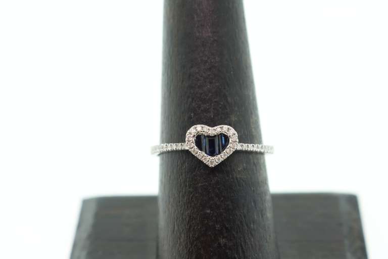 Diamond Rimmed Sapphire Heart 18k White Gold Ring