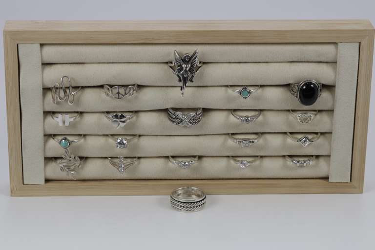 .925 Sterling Silver Curated Lot of 20 Rings Various Sizes & Styles