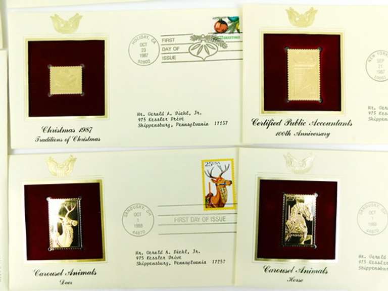 12 - 1st Day Covers & 22KT Gold Replica Stamps