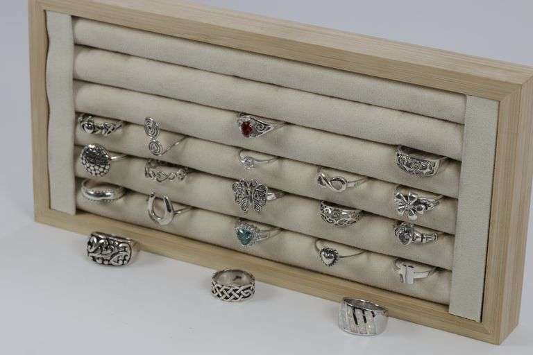 .925 Sterling Silver Ring Assortment Various Sizes & Styles (20 Ring Lot)