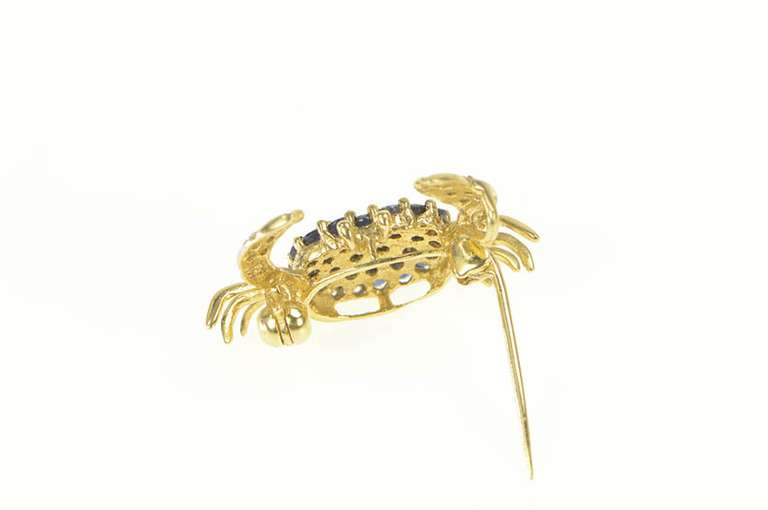 14K Yellow Gold Pave Sapphire Diamond Crab Statement Pendant